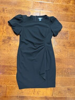 DKNY Women's Bubble-Sleeve Scuba Crepe Ruched Sheath Dress black size 14